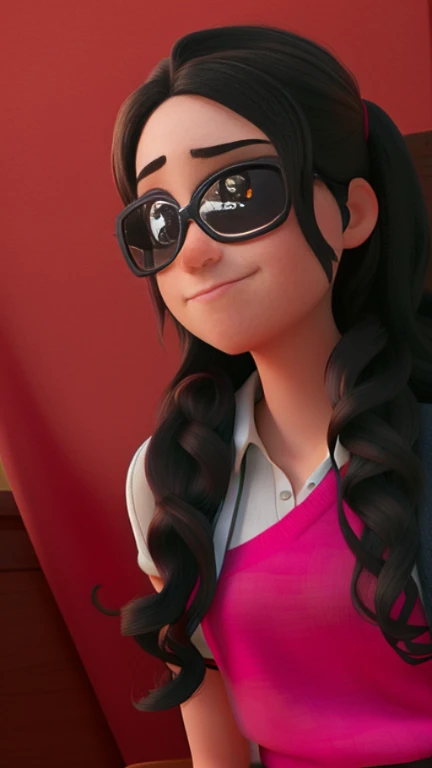 A girl with dark glasses, no estilo pixar