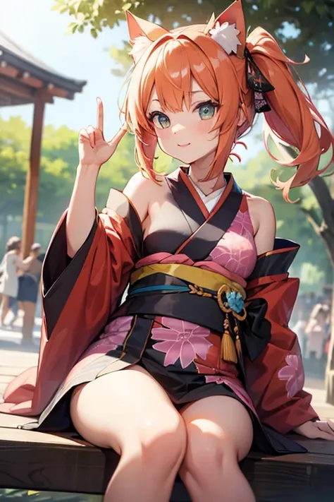 girl　Summer festival　kimono　Cat ear