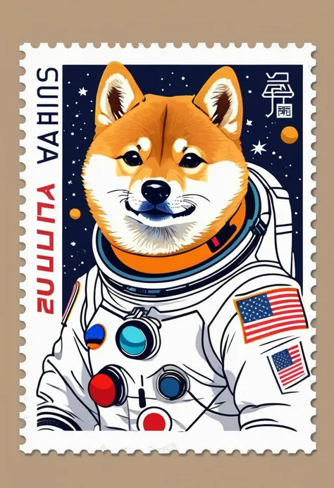 Vector Art:Astronaut Shiba Inu,stamp design,cute,wonderful,funny,rich colors,Works created by professional designers