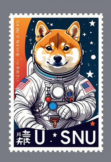 Vector Art:Astronaut Shiba Inu,stamp design,cute,wonderful,funny,rich colors,Works created by professional designers