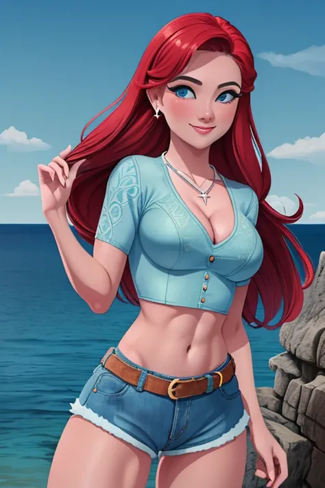 ((solo:1.6)), masterpiece, ((ultra detailed background, delicate pattern, intricate detail)), (highly detailed, fine details, rich colors), best quality, beautiful lighting, 1girl, young woman at 22, red hair, long hair, blue eyes, smile,((medium breasts, ...