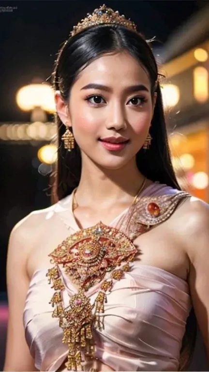 Thaifacemixx,  (Virtual image:1.4)、), 1 Thai Girl、dark brown hair、Glowing skin、Spectacular Thai costumes,((The details are extremely realistic.))、realistic light illumination、sparkling eyes、Facing the camera ,Masterpiece、Asian beauty、beautiful studio compl...