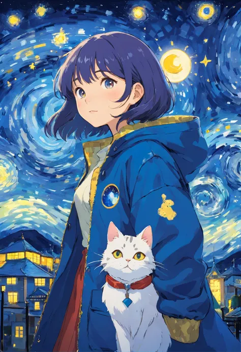 Starry night pattern on jacket, fashion cat walk