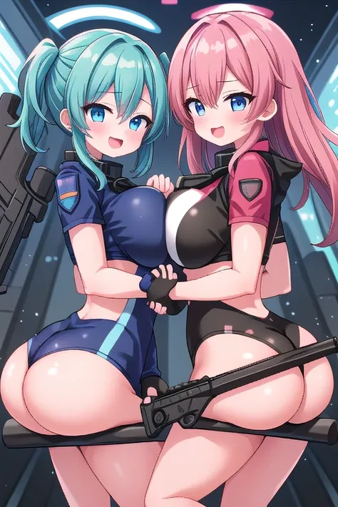 2 ragazze diverse viste da dietro,ass support,guardandole da dietro,large full ass,large full breasts,felice di stare con te,enorme culo,enormi tette,ultra-highres, ultra-detailed, best quality,perfect hands,2 ragazze,2 Helldivers 2 soldiers uniform girls,...