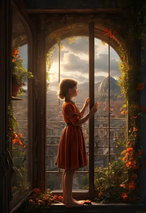 1girl, The View Outside the Window, The view through a window to a magical world, Epic cinematic brilliant stunning intricate meticulously detailed dramatic atmospheric maximalist digital matte painting . masterpiece, best quality, very aesthetic, absurdre...