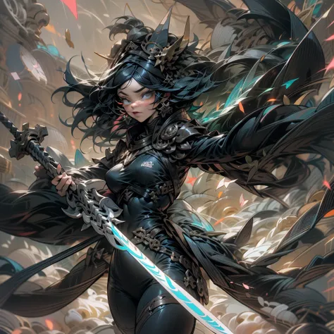 there is a woman in a black outfit, holding the sword, ross tran 8 k, 3d rendered character art 8 k, ross tran style, by russell...