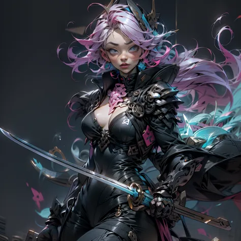 there is a woman in a black outfit, holding the sword, ross tran 8 k, 3d rendered character art 8 k, ross tran style, by russell...