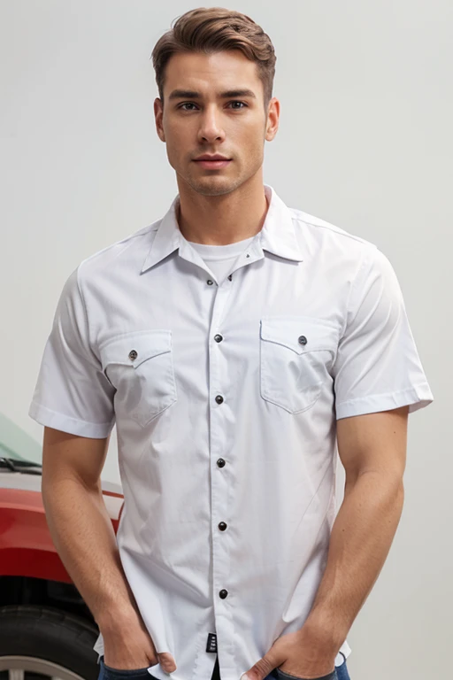 Front view of a mechanic man uniform shirt in a white background