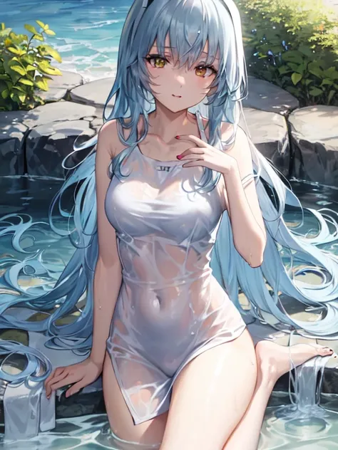 naked towel、 break、 rei ayanami, break、lora:ppfs:1, break、
masterpiece、highest quality、detailed、cute、cute、beautiful、Exquisite、disorganized、8k、(looking down:1.2)、precise fingertips、precise toes、 
break、
hot spring、countryside、stretching legs、legs open、cheek...