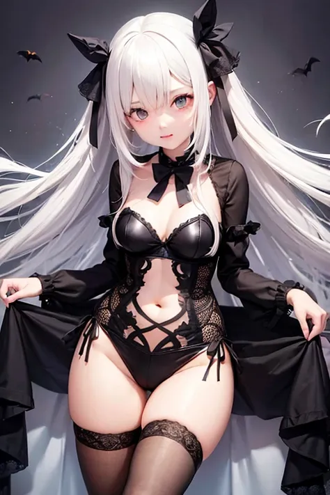 Beautiful girl in Halloween cosplay, lower abdomen, stocky, dress, anime