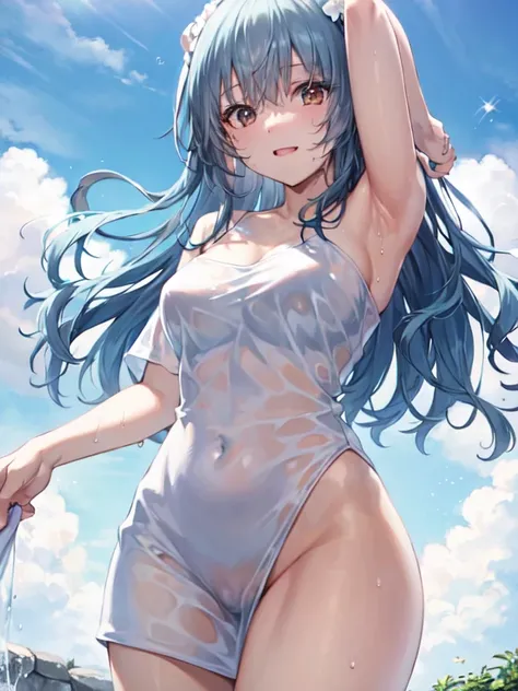 naked towel、 break、 rei ayanami, break、lora:ppfs:1, break、
masterpiece、highest quality、detailed、cute、cute、beautiful、Exquisite、disorganized、8k、(looking down:1.2)、precise fingertips、precise toes、 
break、
hot spring、countryside、stretching legs、legs open、cheek...