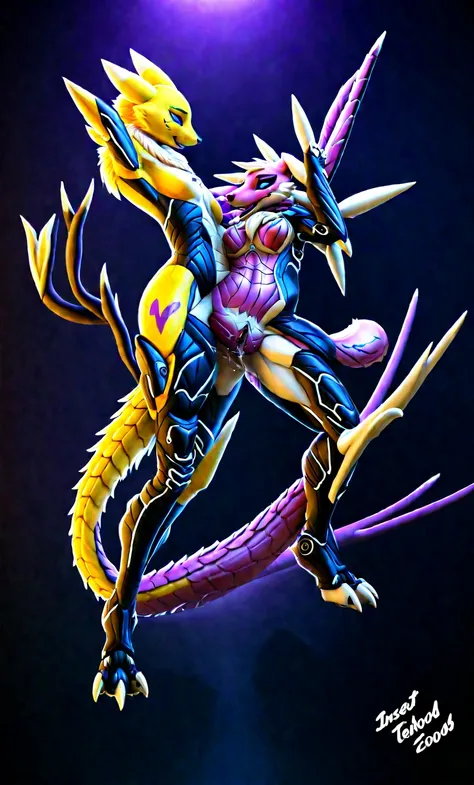 ((Full body):1.5), NSFW, 1 whole body concept art woman, {((Rubbing the vagina)}, Dragon Pilot {((Insert hands and feet into the dragons tentacles and love each other: kissing and crotch, rubbing the vagina))}, {(("Bional unit")}, {(Wearing a purple fox sk...