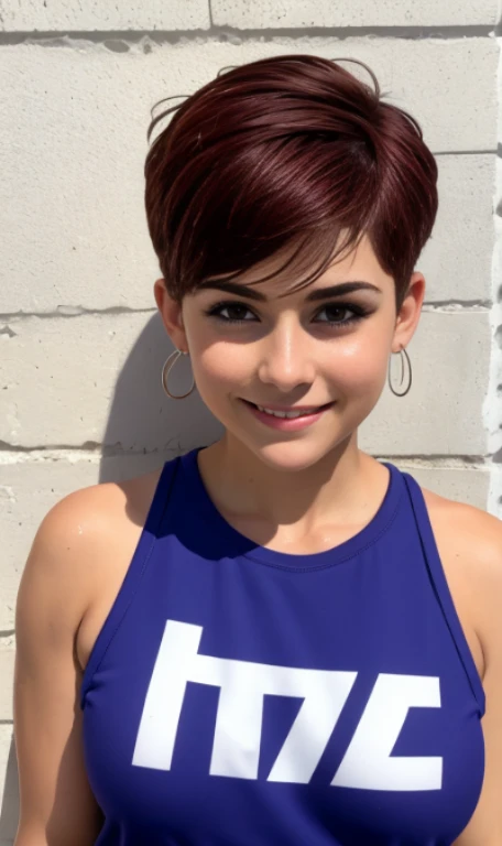 Photo oF a 17 year-old American girl, beautiFul woman,  light brown hair pixie , corte de cabello pixie , light brown hair((retrato)), ((Cara detallada:1.2)), ((Detailed Facial Features)), (Piel Finamente detallada), pale skin , pecas en mejillas , ojos az...