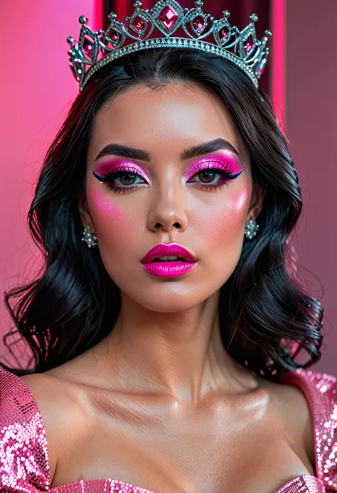 princess, new realism, ultra realism, ultra detail, photorealistic, 4k, photopainting, anaglyph, engagement photography, femme fatale, pink makeup, Professional Photography, Award Winning Photoshoot, Hyper-Realistic, Canon 1DX Mark III, 35mm, f/8