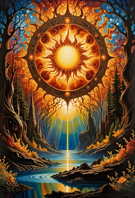 (highres,photorealistic) The Hollow Sun Theory, a mesmerizing artwork depicting the enigmatic concept of an ethereal and transcendent sun. The captivating piece showcases the profound and enigmatic beauty of the cosmos, enveloping viewers in a realm of mys...