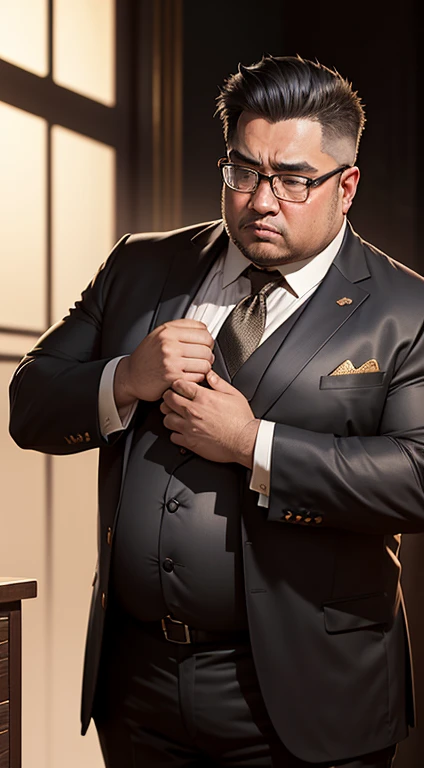 Black inch, Chinese big breasts, gold-wire glasses,Shy, pain, Moaning, High detail, modern, Chiaroscuro, Textured skin，Middle age，headmaster，Slightly fat，male people，Majestic face，Business suit