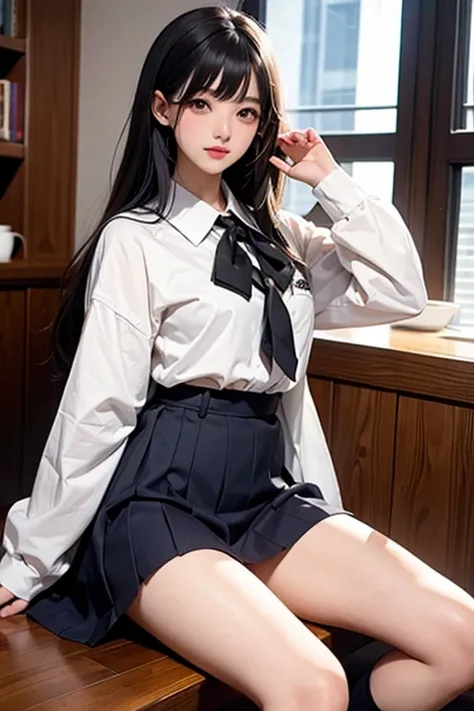 Lolita colegial,korean high school style pattern clothing,vista de cima, sensual e sexy dentro de uma classe cheia de garotas 