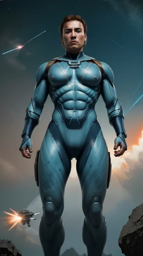 "ultrarealistic colored photo of strong muscular body of captain command, sky tomb special force, on war zone, insanely ilustrated, denoise, richly detailed, modern laser weapon, futuristic nano suit, perfect symmety in cinematic scenario 8k visual efects.