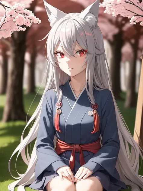 (red eyes,details:1.5),(best quality,4k,8k,highres,masterpiece:1.2),ultra-detailed, grey and silver hair,redwoodenshoes,girl´s g...