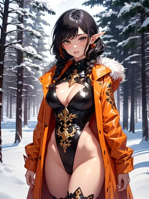 cute  elf,(((little ,tiny little body,little))),(((6 years old))),((anime elf  with extremely cute and beautiful orange hair)), (((elf))), (((elf ears))),

(((flat chest))),((((black hair:1.35,messy orange hair,long hair,huge braids,colored inner hair,ear ...