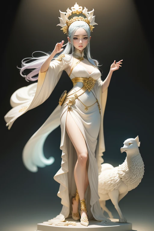 On the big moon，Hair Hanfu Men，period costume，fluttering hair，The corners of the skirt fly，Sky inspiration，Statue of a lute in hand, Inspired by Chen Long&#39;marble sculpture, Featured on Zbrush Central, art nouveau, Ivory carving, Ivory carving, goddess....