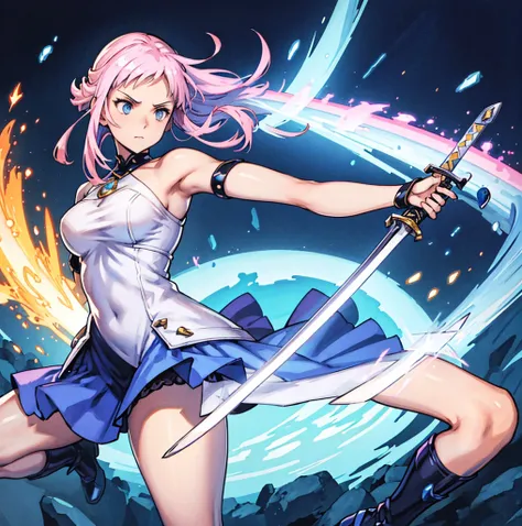 there is a cartoon image of a woman holding a sword, wielding a magical sword, brandishing powerful sword, brandishing cosmic weapon, dramatic wielding sword pose, [ digital art ]!!, brandishing futuristic sword, brandishing a powerful sword, magical sword...