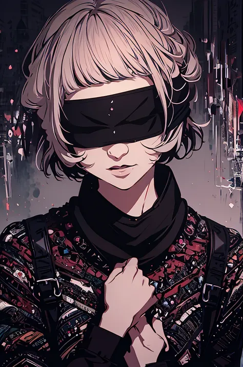 anime - style image of a woman with Blindfoldeded eyes,فتى Blindfoldeded, Blindfolded, Best anime wallpaper 4k konachan, 2b, 2 b, Persona 5 art style wlop, Anime art wallpaper 4k, Anime art wallpaper 4k, black Blindfolded, A work of art in the Quwaiz style...