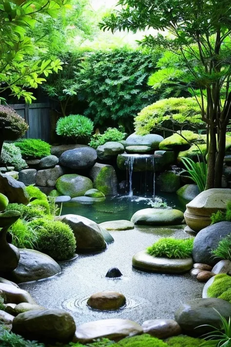 ### Japanese prompt: A zen garden floating in a tranquil space.。The background is based on the blue and black of deep space.、A small Zen garden is located in the center.。In the Zen garden、stone、water、Contains green plants、It represents inner peace and conn...