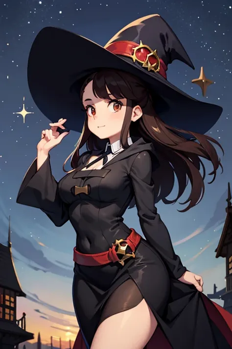 a black haired female witch with brown eyes with an hourglass figure in a conservative victorian dress is posing in a flurry of ...