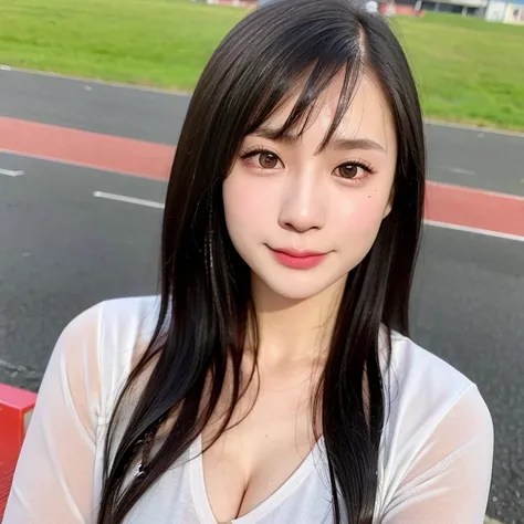 (kawaii 24 year-old Japanese girl, Nogizaka idol, Korean idol), healthy female athlete, (glossy black hair, pixie cut, very short hair, messy hair, wavy hair:1.3), (bangs), (rounded face, single eyelid, no makeup, soft smiling:1.2), (wearing track jackets:...