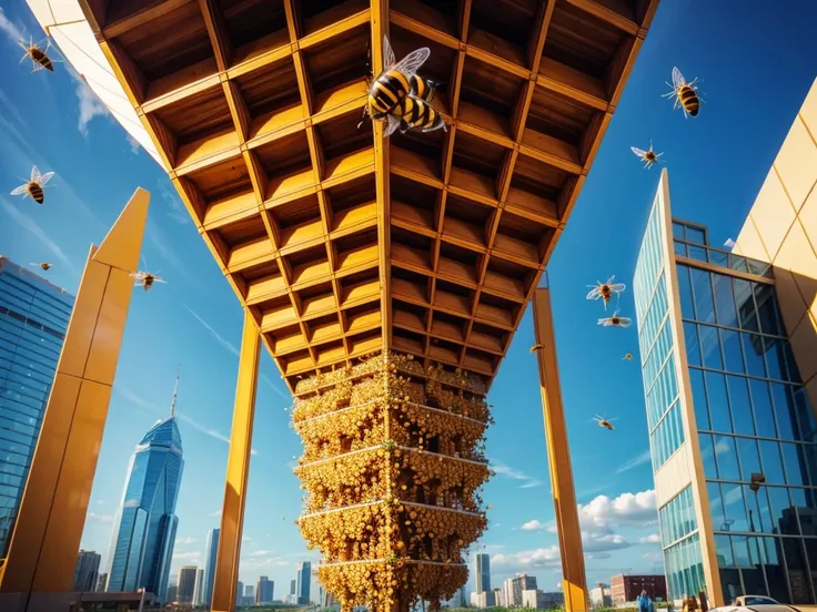 Honeybees build giant geometric structures