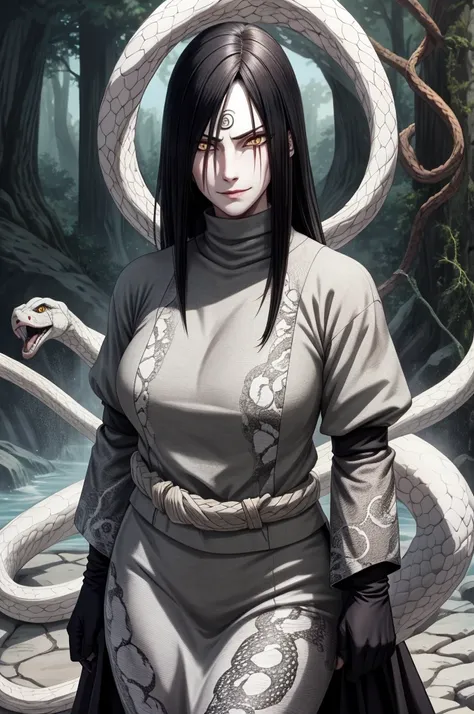 {-erro_de_anatomia:1.0} estilo anime, masterpiece, absurdities, orochimaru\(naruto\), 1girl solo, mature woman, oversized shirt ...