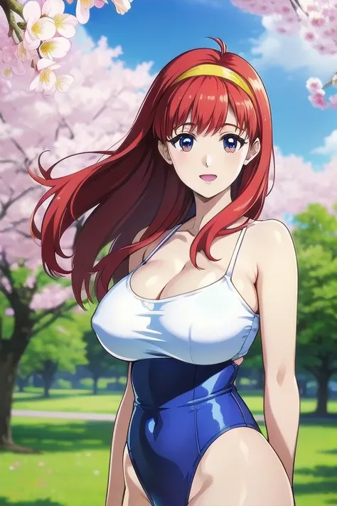 (Highly detailed beautiful face and eyes:1.2),(laugh together),((big breasts))、white high leg panties、fresh skin、beautiful feet,、,redhead、yellow headband、Cherry blossom trees、
(highest quality,masterpiece:1.2),1 girl,looking at the viewer,
Natural light,ha...