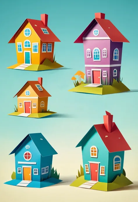 Paper houses, cartoon-style icons