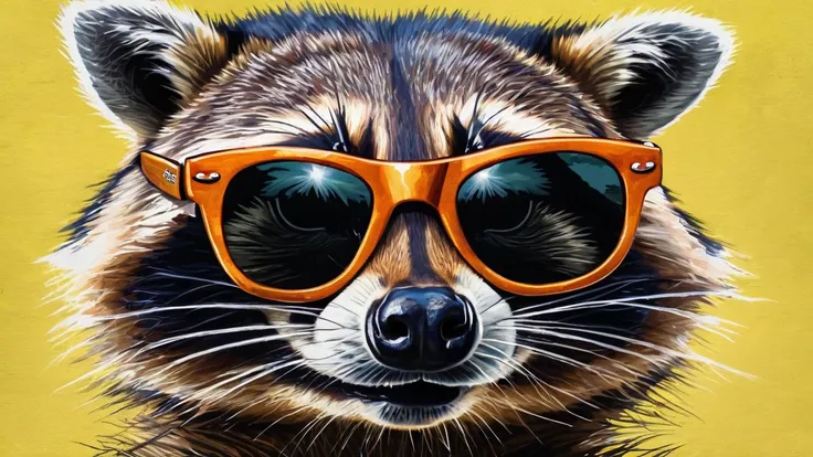 [raccoon] wearing sunglasses | and solarado landscapes | realistic portrait