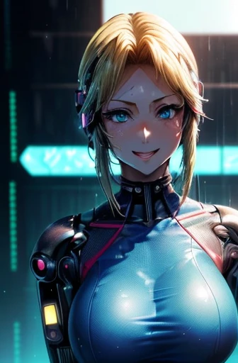 8K(((((Cute anime style face,(Good depiction of the face,anime style),(clumsy smile),face is red,beautiful woman,shyly,greenish blue eyes,cyber punk,Focus on people))))) ((woman,huge breasts:1.8, very red lips,huge breastsを強調,big ass,thin waist,long legs,A...