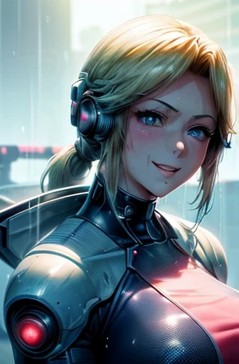 8K(((((Cute anime style face,(Good depiction of the face,anime style),(clumsy smile),face is red,beautiful woman,shyly,greenish blue eyes,cyber punk,Focus on people))))) ((woman,huge breasts:1.8, very red lips,huge breastsを強調,big ass,thin waist,long legs,A...