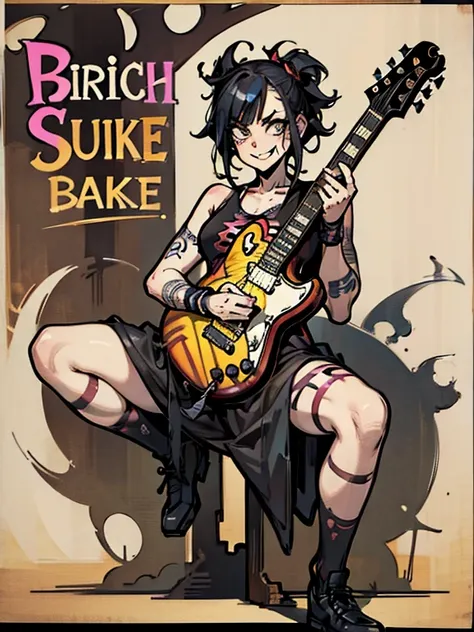 ((hardcore punk girl))、((british punk rock girl)), ((circus)), ((playing the guitar)),cartoon style, horror elements, comic book...