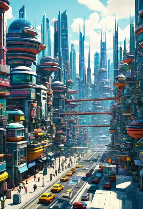 Make a city that is ruled by nanotechnology but make animated