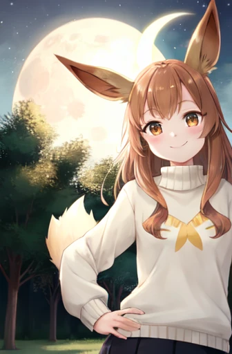 Eevee,hand on hip,light smile,moon,outdoors,sweater