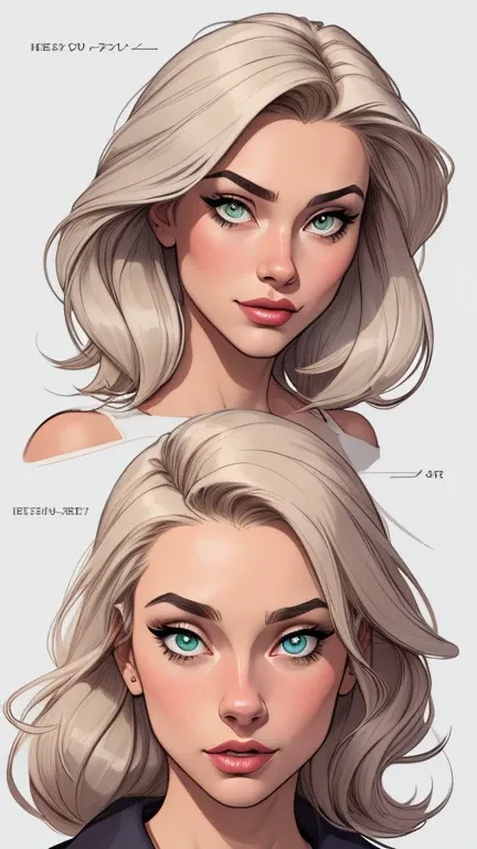 Personagem mulher PinUp dos anos 30 com marcas de guerras Imagem de desenho animado de uma mulher .cartoon style illustration, estilo de arte dos desenhos animados, estilo de arte dos desenhos animados, digital illustration style, design de personagens alt...