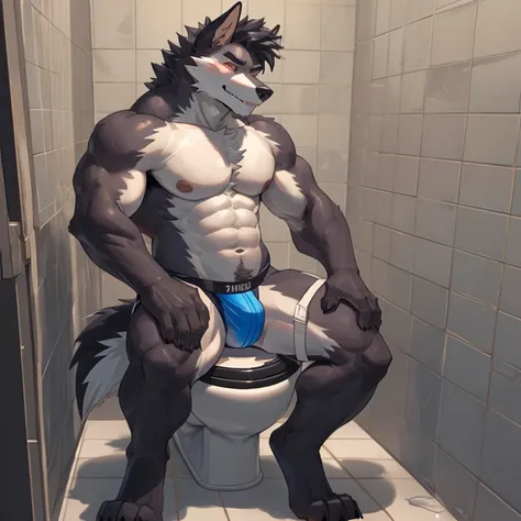 Hellhound gay masterbaiting in the toilet with a musky jockstrap