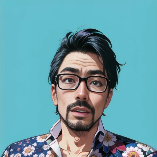 wear glasses、There is a man wearing a floral shirt., tomohiro shimoguchi, takumi fujiwara, hiroyuki-mitsume takahashi, hiromasa ogura, takeyuki kanda, amazing, takayuki takeya, hiroyuki kato, yusuke nakano, Hiroyuki Imaishi, saito takao