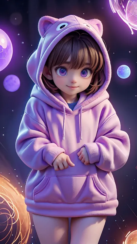 in the heart of the autism world a young autist girl with short brown hair, cute hoddie and purple outfit, discovering her world...