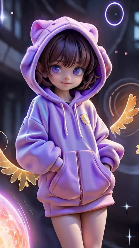 in the heart of the autism world a young autist girl with short brown hair, cute hoddie and purple outfit, discovering her world...