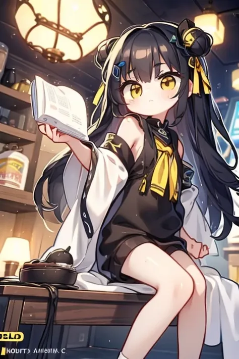 (best quality,masterpiece:1.2),ultra-detailed,perfect face, single, adorable boy, posing, black hair, yellow eyes, long hair, light-colored clothes