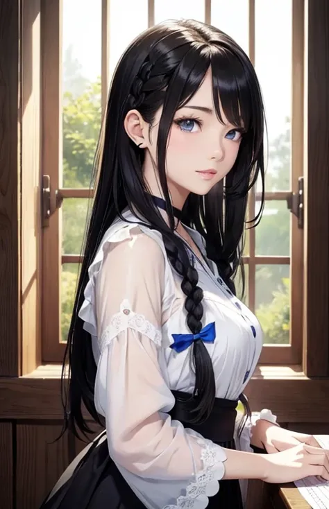 masterpiece、highest quality、High resolution、high quality images、8K, 1 female、skin luster、Texture of skin and clothing、Expression of fine eyes、glossy black hair,Girl with long braided hair, Manga inspired by Lee Jong-suk, trending on deviantart, realism, de...