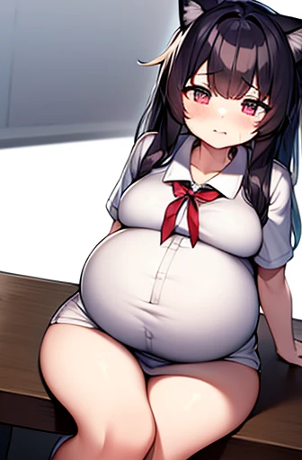 pregnant with many girls, Have cat ears,Pregnant, childbirth, work、A belly so huge that it can&#39;t exist in reality、Belly on the verge of bursting、Looks very painful、small face、Giant belly、Big belly、、masterpiece、very shy look、Are fat、Belly bigger than bo...