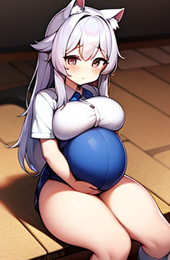 pregnant with many girls, Have cat ears,Pregnant, childbirth, work、A belly so huge that it can&#39;t exist in reality、Belly on the verge of bursting、Looks very painful、small face、Giant belly、Big belly、、masterpiece、very shy look、Are fat、Belly bigger than bo...