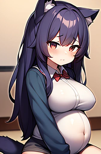 pregnant with many girls, Have cat ears,Pregnant, childbirth, work、A belly so huge that it can&#39;t exist in reality、Belly on the verge of bursting、Looks very painful、small face、Giant belly、Big belly、、masterpiece、very shy look、Are fat、Belly bigger than bo...